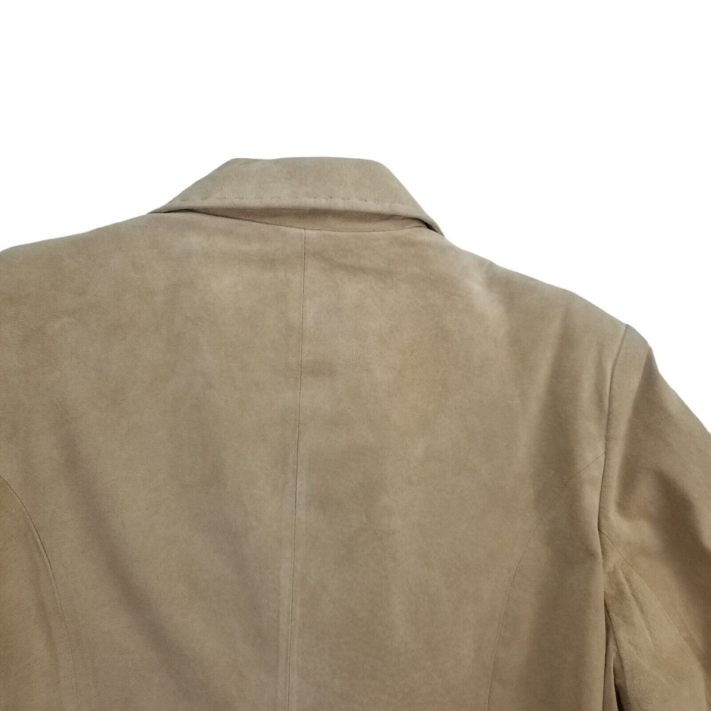 John Paul Richard Uniform Suede Leather Blazer Jacket Button Up Womens Sz 12 Tan - Picture 14 of 16